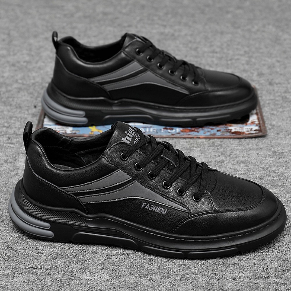 White Men's Autumn New Flat Bottom Shoes Leather High Top Casual Shoes